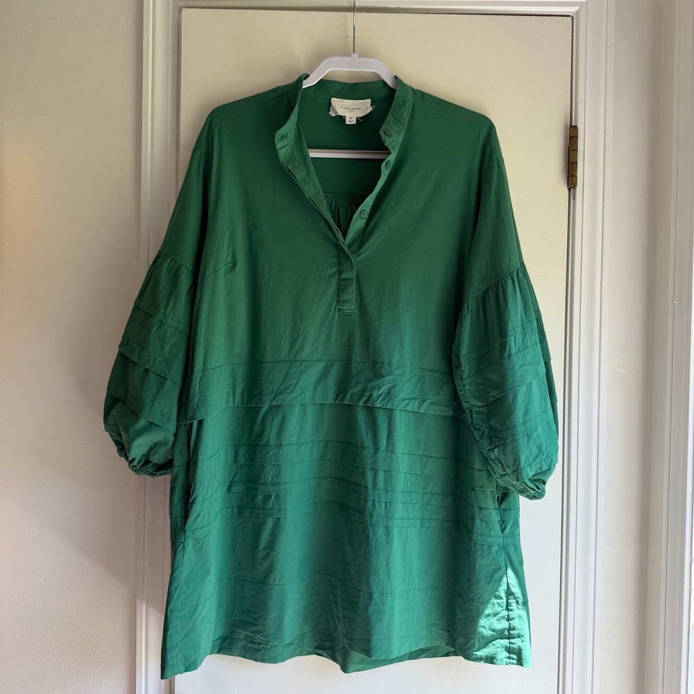 Pomander Place Women Green Pintuck Tiered Balloon Sleeve Tunic Top Y22657T M